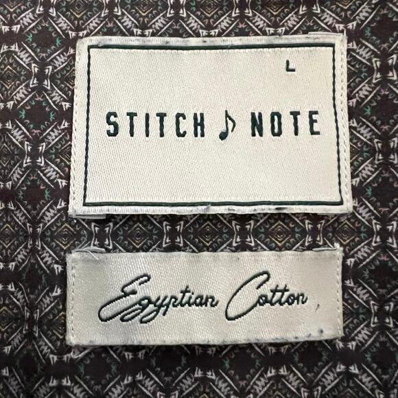 Stitch Note Neutral Geometric Egyptian Cotton Long Sleeve Button Down Size L - Picture 5 of 9